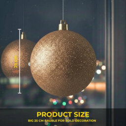 Shatchi 25Cm Cream Glitter Christmas Bauble - Christmas Tree & Home Décor Ornament - thumbnail 7