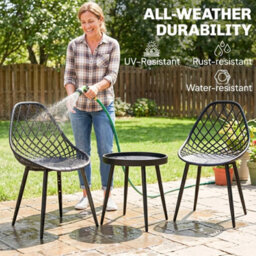 Black 3-Piece Outdoor Bistro Set Round Table & 2 Chairs - thumbnail 3