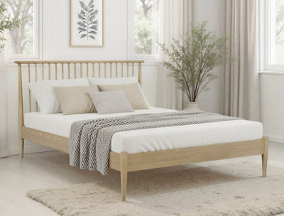 Save On Goods UK 5Ft King Size Tall Headend, Slatted Design. Real Oak,solid,strong,wood Bed Frame.low Foot End Wooden Bedstead - image 1