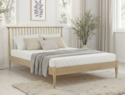 Save On Goods UK 5Ft King Size Tall Headend, Slatted Design. Real Oak,solid,strong,wood Bed Frame.low Foot End Wooden Bedstead - thumbnail 1