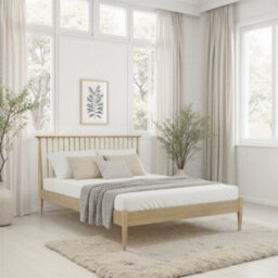 Save On Goods UK 5Ft King Size Tall Headend, Slatted Design. Real Oak,solid,strong,wood Bed Frame.low Foot End Wooden Bedstead - thumbnail 2