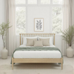 Save On Goods UK 5Ft King Size Tall Headend, Slatted Design. Real Oak,solid,strong,wood Bed Frame.low Foot End Wooden Bedstead - thumbnail 3