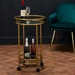 LPD Collins Glass Drinks Trolley Gold Finish With Sleek 1920S Style & Handy Wheels - thumbnail 2