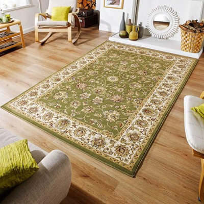 Persian Easy To Clean Bordered Floral Green Traditional Rug For Dining Room-240Cm X 340Cm - image 1