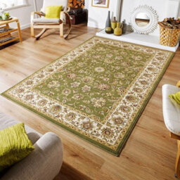 Persian Easy To Clean Bordered Floral Green Traditional Rug For Dining Room-240Cm X 340Cm - thumbnail 1