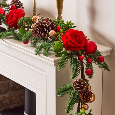 Dibor Brockham Rose Xmas Table Decoration Christmas Garland 1.8M - image 1