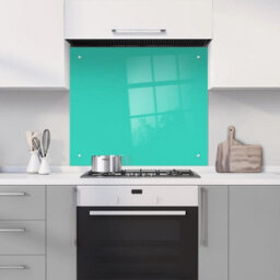 60 X 60Cm Aqua Marine Glass Kitchen Splashback Splatter Screen Pre Drilled Holes Wall Hanging Fixings Included - thumbnail 1