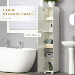 Kleankin 5-Tier Modern Tall Bathroom Cabinet With Adjustable Shelves White - thumbnail 4