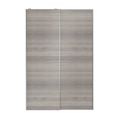 GoodHome Atomia Contemporary Panelled Non-Mirrored Matt Grey Oak Effect 2 Door Sliding Wardrobe Door Kit (H)2250mm (W)1500mm - image 1