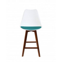 Fusion Living Soho White & Teal Plastic Bar Stool With Dark Wood Legs - thumbnail 6