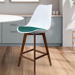 Fusion Living Soho White & Teal Plastic Bar Stool With Dark Wood Legs - thumbnail 2