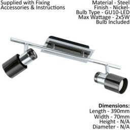Stylish Flush Ceiling Light With 2 Spotlights In Nickel Finish, Gu10 Bulbs Included - thumbnail 2
