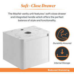 Plum&clay Mayfair Gloss White Wall Hung Bathroom Vanity Unit With White Marble Countertop (W)550mm (H)406mm - thumbnail 5