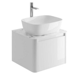 Plum&clay Mayfair Gloss White Wall Hung Bathroom Vanity Unit With White Marble Countertop (W)550mm (H)406mm