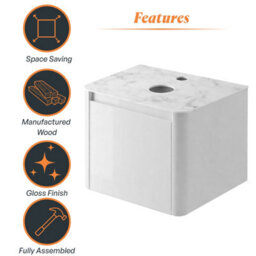 Plum&clay Mayfair Gloss White Wall Hung Bathroom Vanity Unit With White Marble Countertop (W)550mm (H)406mm - thumbnail 7