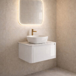 Plum&clay Mayfair Gloss White Wall Hung Bathroom Vanity Unit With White Marble Countertop (W)550mm (H)406mm - thumbnail 2
