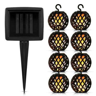 8Pc Solar Rattan Ball Flame Effect Led String Hanging Lights - No Wires Or Cables Are Needed - Auto Light Control - image 1