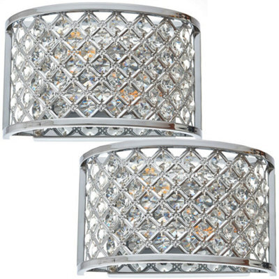 2 Pack Crystal Cage Wall Light Chrome Glass Shade Modern Twin Bulb Lounge Lamp - image 1