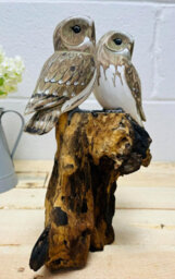 My Square Mile Bird Statue Ornament Wooden Hand Carved Bird Tree Stump British Birds Indoor/outdoor Garden Ornament (Double White Owl) - thumbnail 2