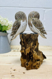 My Square Mile Bird Statue Ornament Wooden Hand Carved Bird Tree Stump British Birds Indoor/outdoor Garden Ornament (Double White Owl) - thumbnail 3