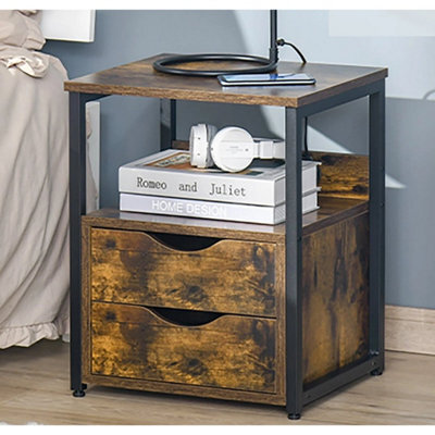 Bedside Cabinet Table Wood Effect Nightstand 2 Drawer Shelf - image 1