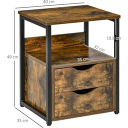 Bedside Cabinet Table Wood Effect Nightstand 2 Drawer Shelf - thumbnail 2