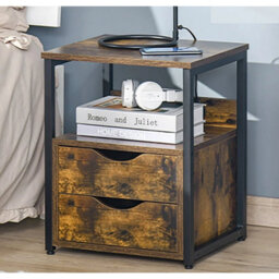 Bedside Cabinet Table Wood Effect Nightstand 2 Drawer Shelf - thumbnail 1