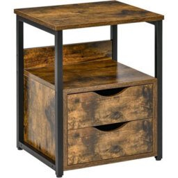 Bedside Cabinet Table Wood Effect Nightstand 2 Drawer Shelf - thumbnail 3