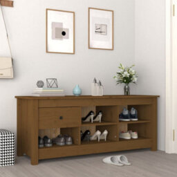 Berkfield Shoe Cabinet Honey Brown 110X38X45.5 Cm Solid Wood Pine