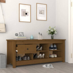 Berkfield Shoe Cabinet Honey Brown 110X38X45.5 Cm Solid Wood Pine - thumbnail 6
