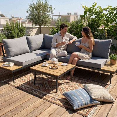 Birchtree 3-Seater Garden Furniture Set Corner Sofa Conversation Set W/coffee Table Grey - image 1