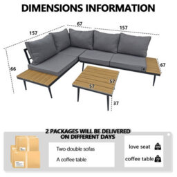 Birchtree 3-Seater Garden Furniture Set Corner Sofa Conversation Set W/coffee Table Grey - thumbnail 7