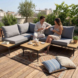 Birchtree 3-Seater Garden Furniture Set Corner Sofa Conversation Set W/coffee Table Grey