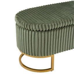 Ottoman Storage Box Plain Design Corduroy Blanket Toy Pouffe Bench Footstool - thumbnail 3