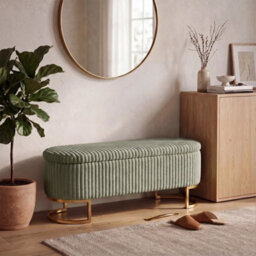 Ottoman Storage Box Plain Design Corduroy Blanket Toy Pouffe Bench Footstool - thumbnail 6