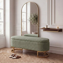 Ottoman Storage Box Plain Design Corduroy Blanket Toy Pouffe Bench Footstool - thumbnail 4