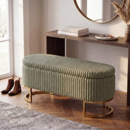 Ottoman Storage Box Plain Design Corduroy Blanket Toy Pouffe Bench Footstool - thumbnail 5