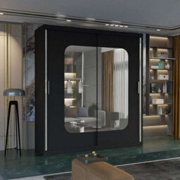 Sliding Wardrobes 4 u LTD Modern Sliding Wardrobe With Led Light - Mirror & Internal Storage Bedroom Wardrobe - Black 120Cm - thumbnail 1