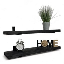 Mkgt Handcrafted Rustic Wooden Floating Shelves, Solid Wood, Made In Uk Wall Mounted Shelf (Black Set Of 2, 110Cm) - thumbnail 1