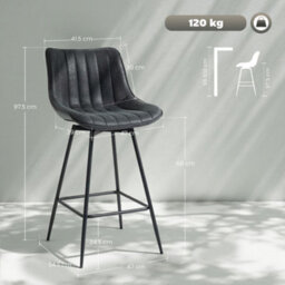Homcom Swivel Bar Stools Set Of 2, Pu Leather Upholstered Bar Chairs, Black - thumbnail 3