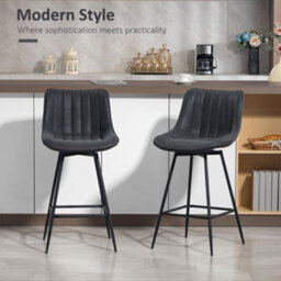 Homcom Swivel Bar Stools Set Of 2, Pu Leather Upholstered Bar Chairs, Black - thumbnail 4