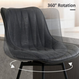 Homcom Swivel Bar Stools Set Of 2, Pu Leather Upholstered Bar Chairs, Black - thumbnail 5
