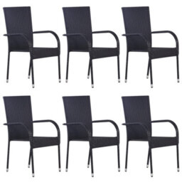 Berkfield Stackable Outdoor Chairs 6 Pcs Poly Rattan Black - thumbnail 1