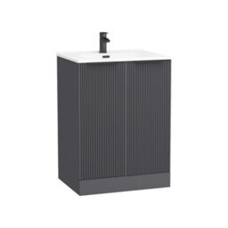 Royal Bathrooms Evora 700mm Graphite Grey Floor Standing Bathroom Vanity Unit 2 Door With Ceramic Basin & Matt Black Handles - thumbnail 6