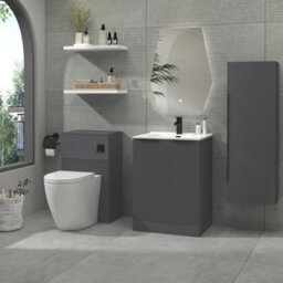 Royal Bathrooms Evora 700mm Graphite Grey Floor Standing Bathroom Vanity Unit 2 Door With Ceramic Basin & Matt Black Handles - thumbnail 3