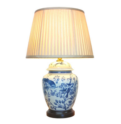 Downton Interiors Blue Bird Oriental Chinese Ceramic Porcelain Table Lamp
