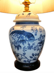 Downton Interiors Blue Bird Oriental Chinese Ceramic Porcelain Table Lamp - thumbnail 3