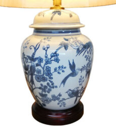 Downton Interiors Blue Bird Oriental Chinese Ceramic Porcelain Table Lamp - thumbnail 4