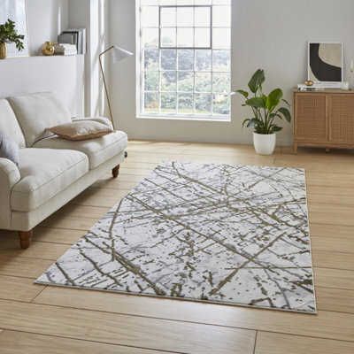 Gold Silver Abstract Modern Easy To Clean Rug For Living Room Bedroom & Dining Room-80Cm X 150Cm - image 1