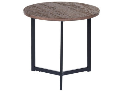 Wyld And Coco 50Cm Round Side Table Dark Wood Top Black Iron Legs Industrial Compact - image 1